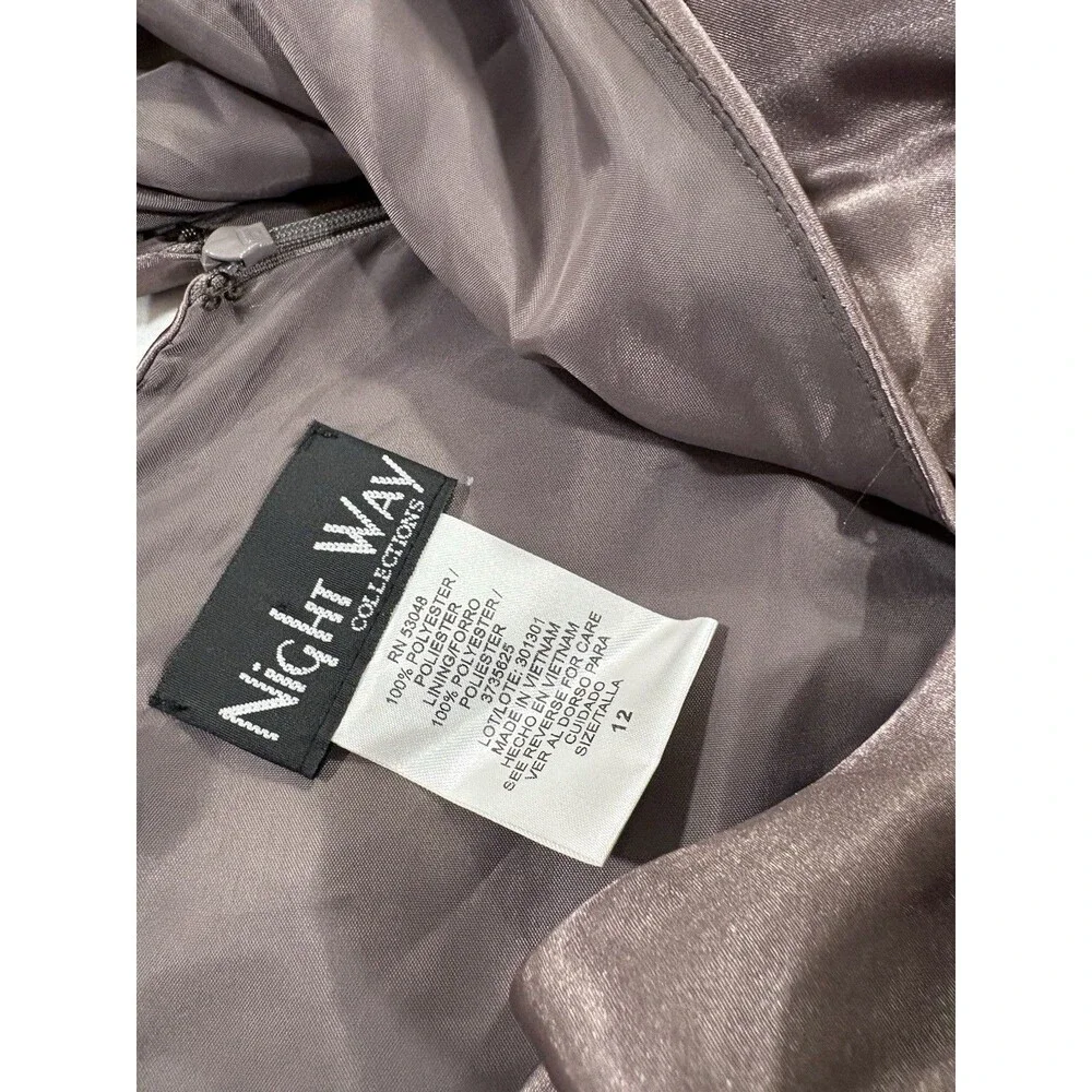 Night Way Womens Satin Maxi Gown Dress NWT Charcoal Grey V-Neck Size 12